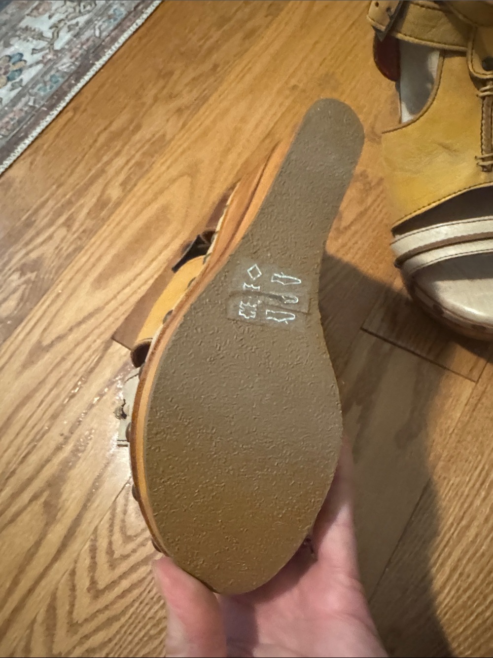 Bed Stu Yellow Brown Leather Platform Wedge Sandals - Picture 5 of 6